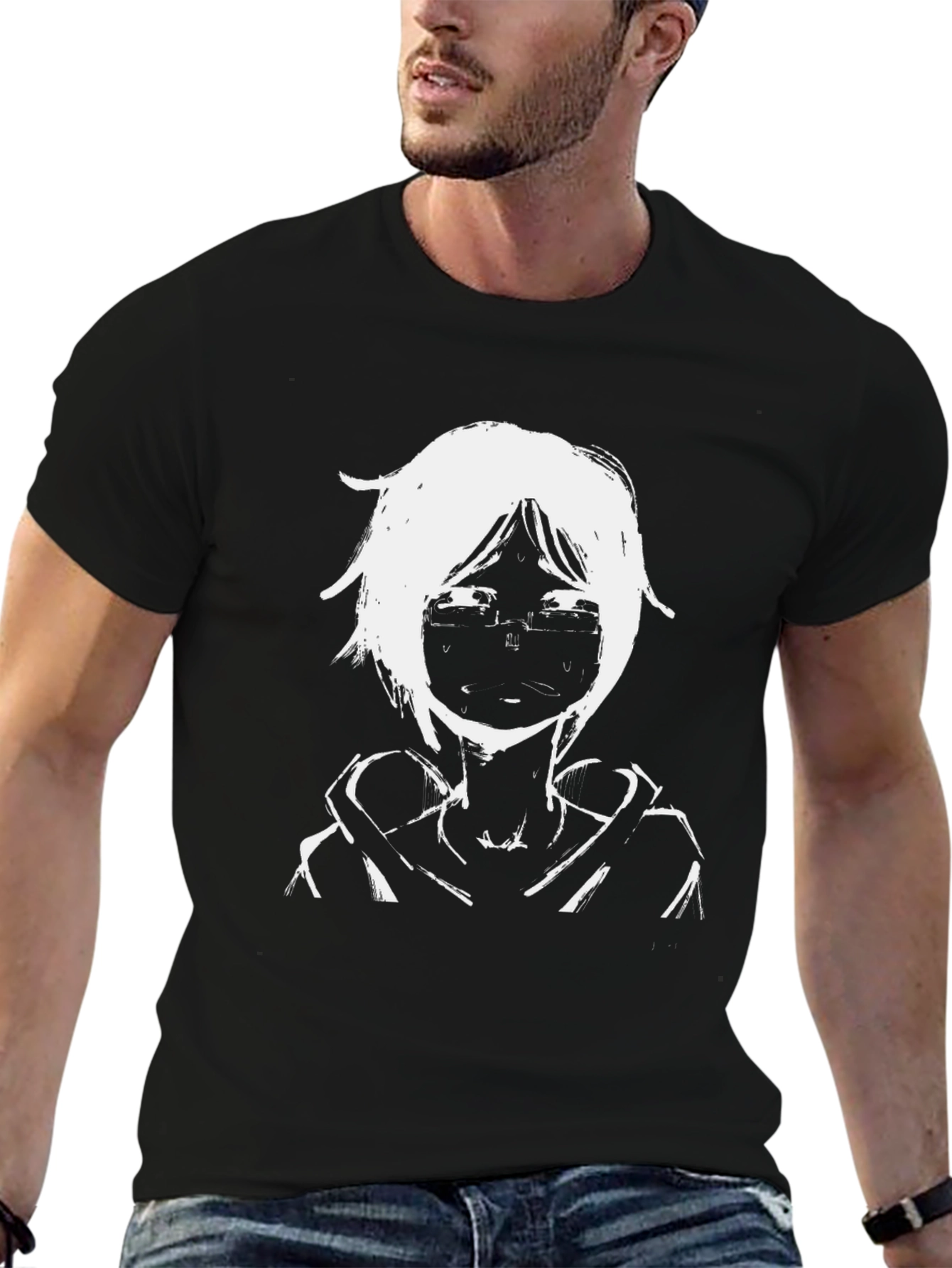 Anime Style Graphic Print Black Tee