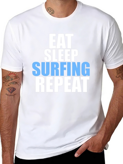 Eat Sleep Surfing Repeat Mens Black Graphic T-Shirt