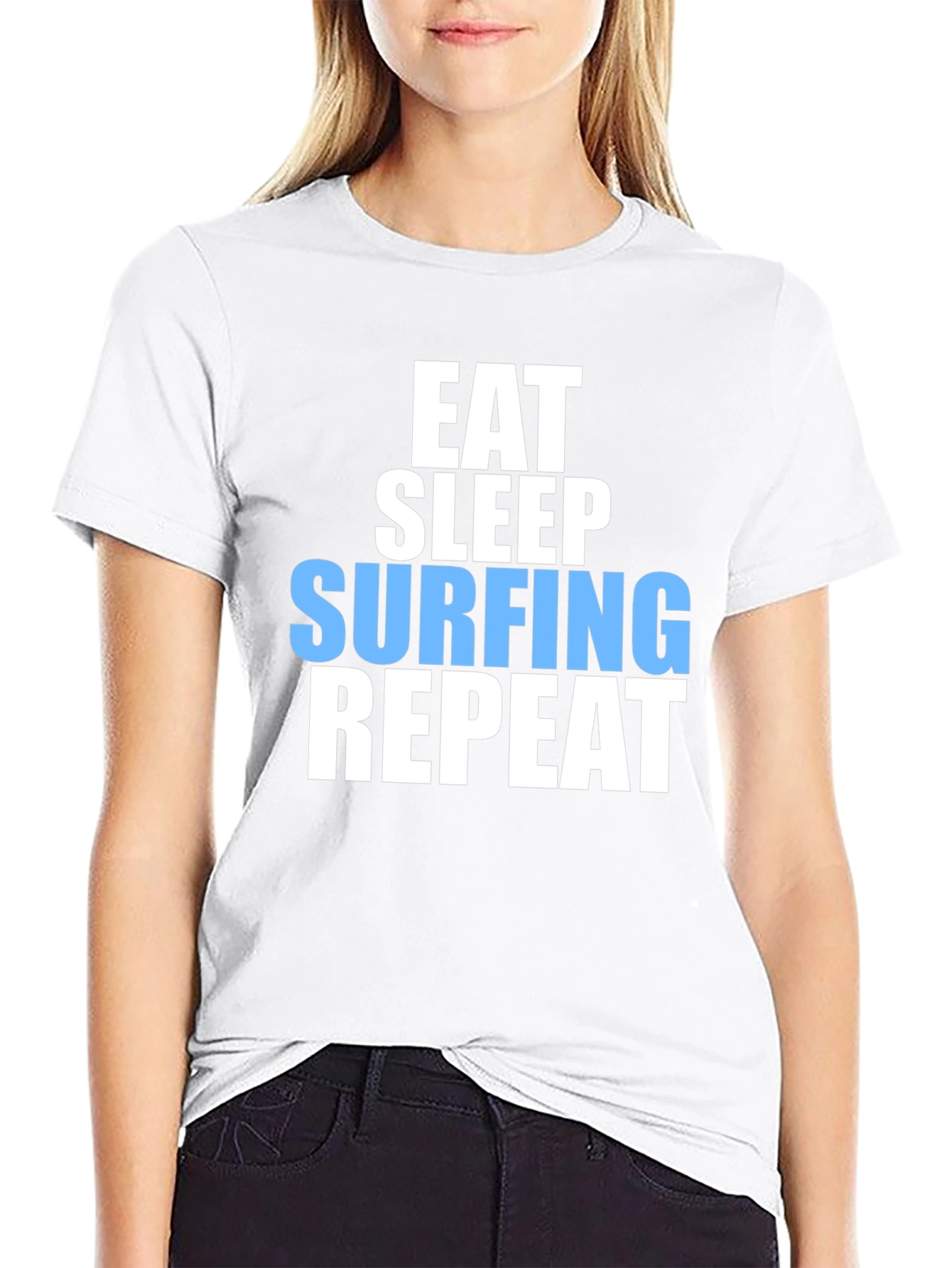 Eat Sleep Surfing Repeat Mens Black Graphic T-Shirt
