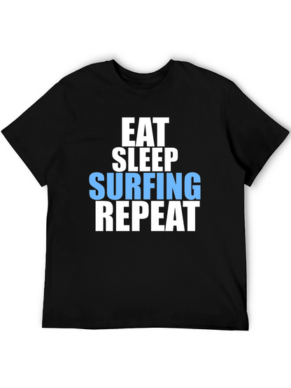 Eat Sleep Surfing Repeat Mens Black Graphic T-Shirt