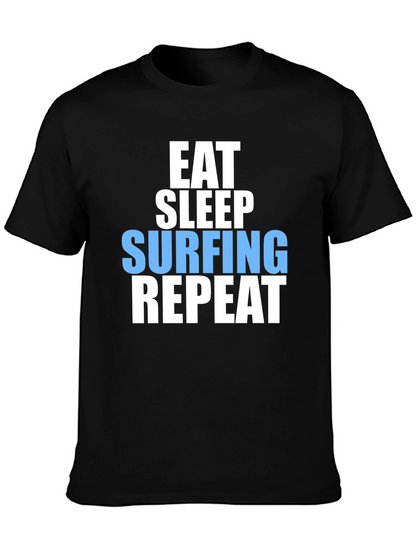Eat Sleep Surfing Repeat Mens Black Graphic T-Shirt