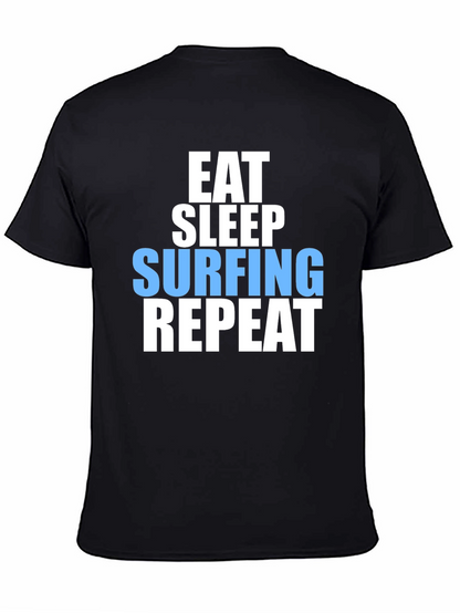 Eat Sleep Surfing Repeat Mens Black Graphic T-Shirt