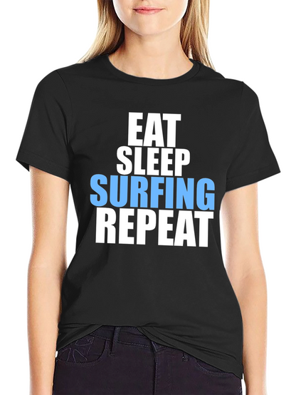 Eat Sleep Surfing Repeat Mens Black Graphic T-Shirt