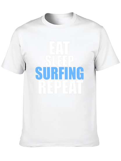 Eat Sleep Surfing Repeat Mens Black Graphic T-Shirt