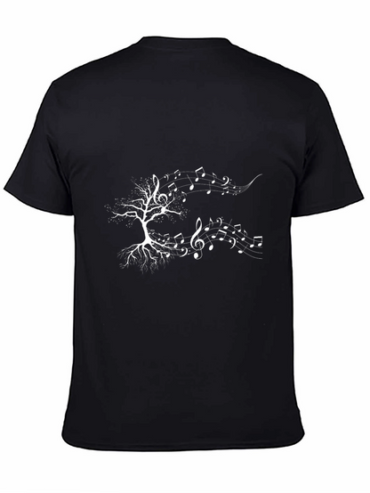 Music Tree Graphic Tee - Black Cotton Casual T-Shirt