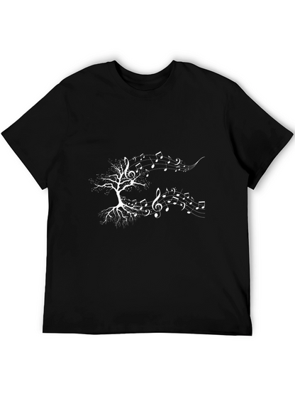 Music Tree Graphic Tee - Black Cotton Casual T-Shirt