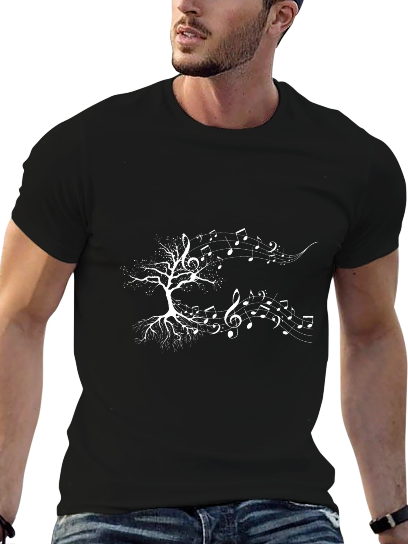 Music Tree Graphic Tee - Black Cotton Casual T-Shirt