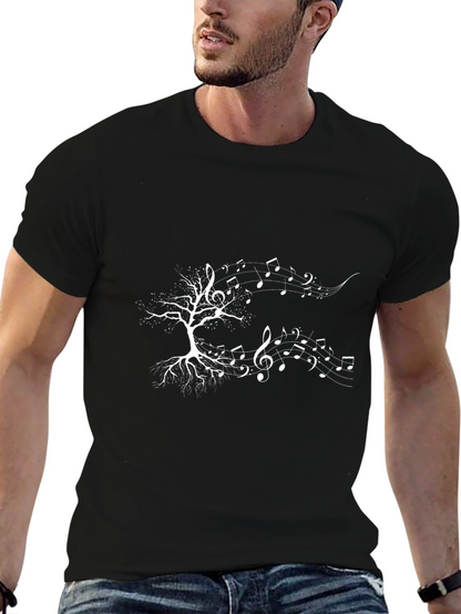 Music Tree Graphic Tee - Black Cotton Casual T-Shirt
