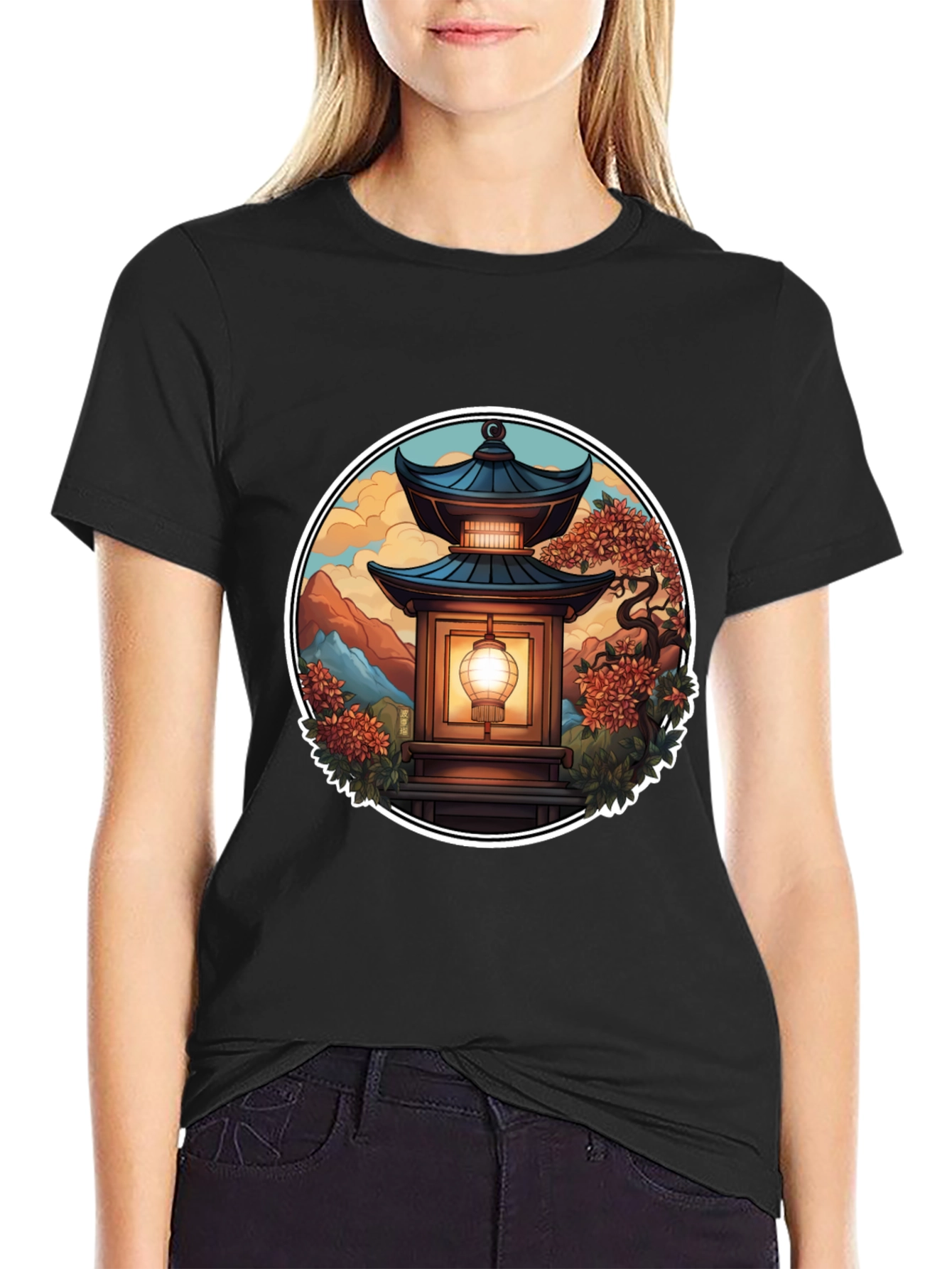 Asian Lantern Graphic Tee - Unique Design