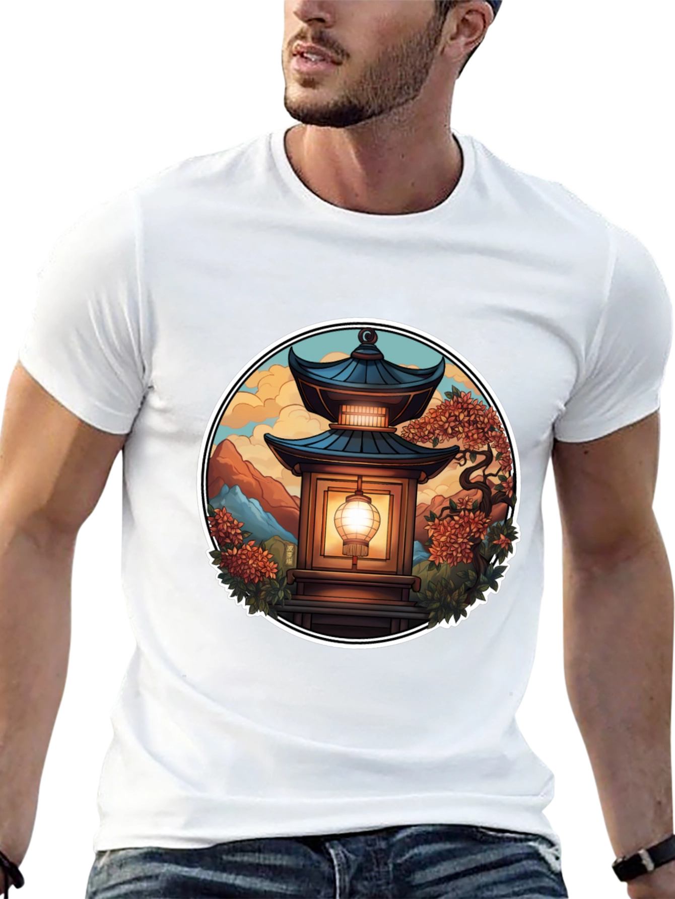 Asian Lantern Graphic Tee - Unique Design