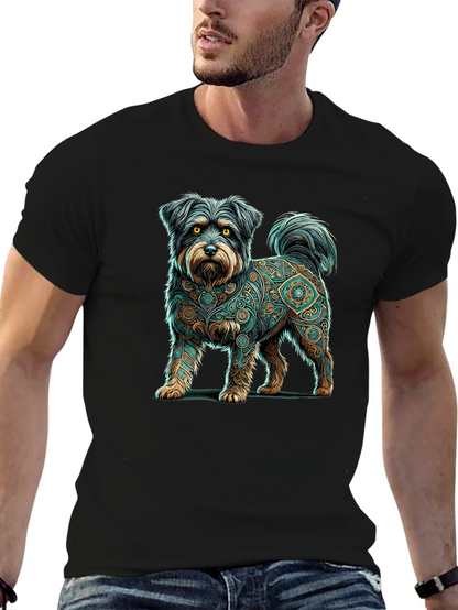 Dog Mandala Print Black T-Shirt