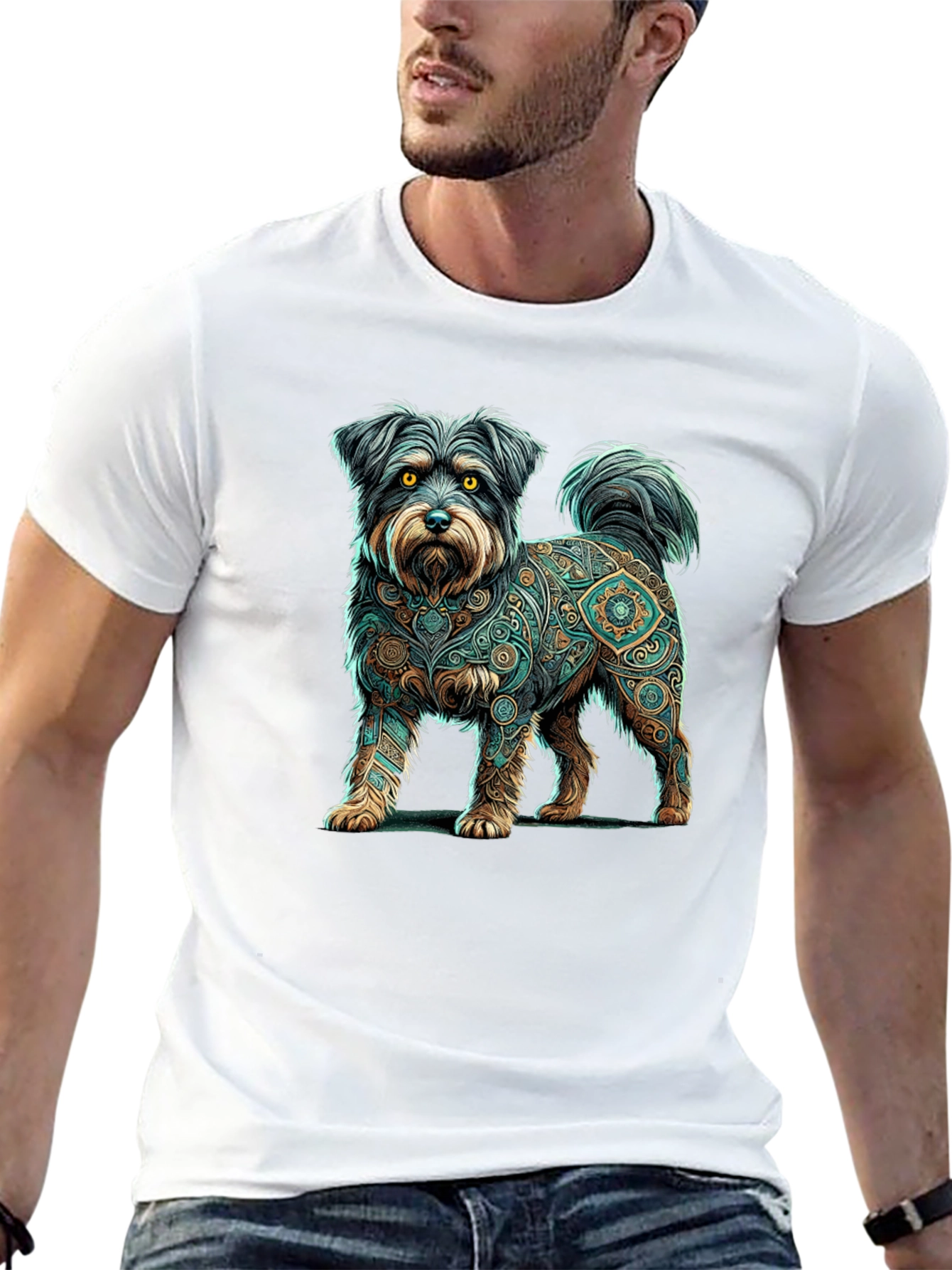 Dog Mandala Print Black T-Shirt