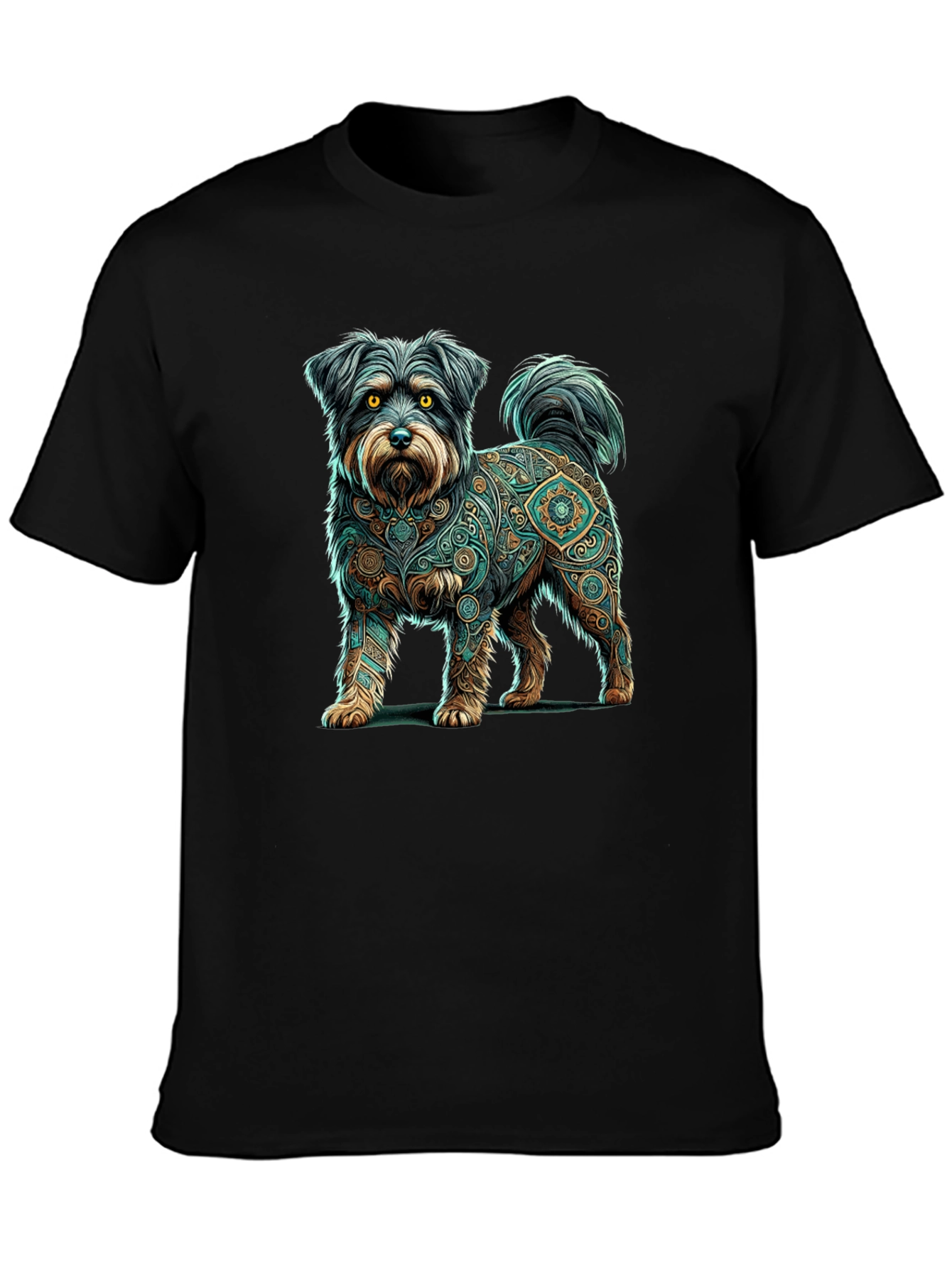 Dog Mandala Print Black T-Shirt