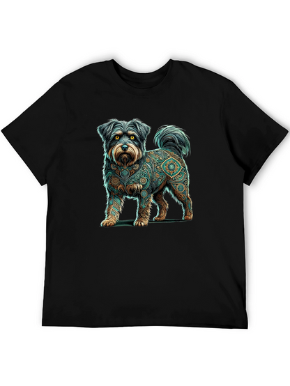 Dog Mandala Print Black T-Shirt