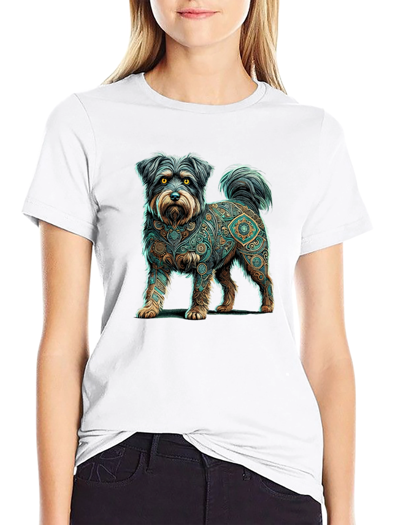 Dog Mandala Print Black T-Shirt