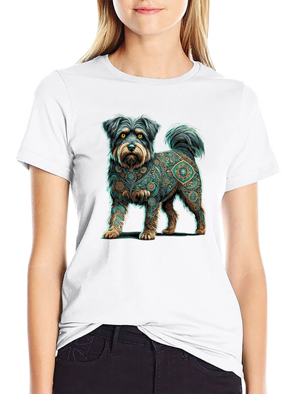 Dog Mandala Print Black T-Shirt