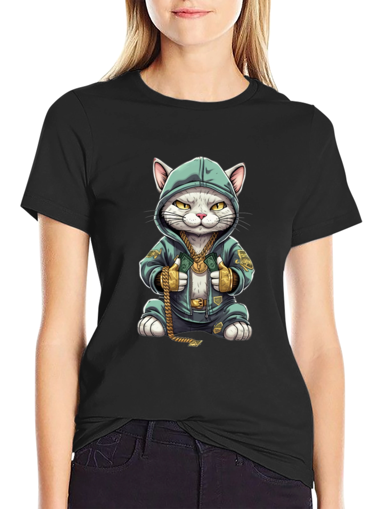 Cool Cat in Hoodie T-Shirt