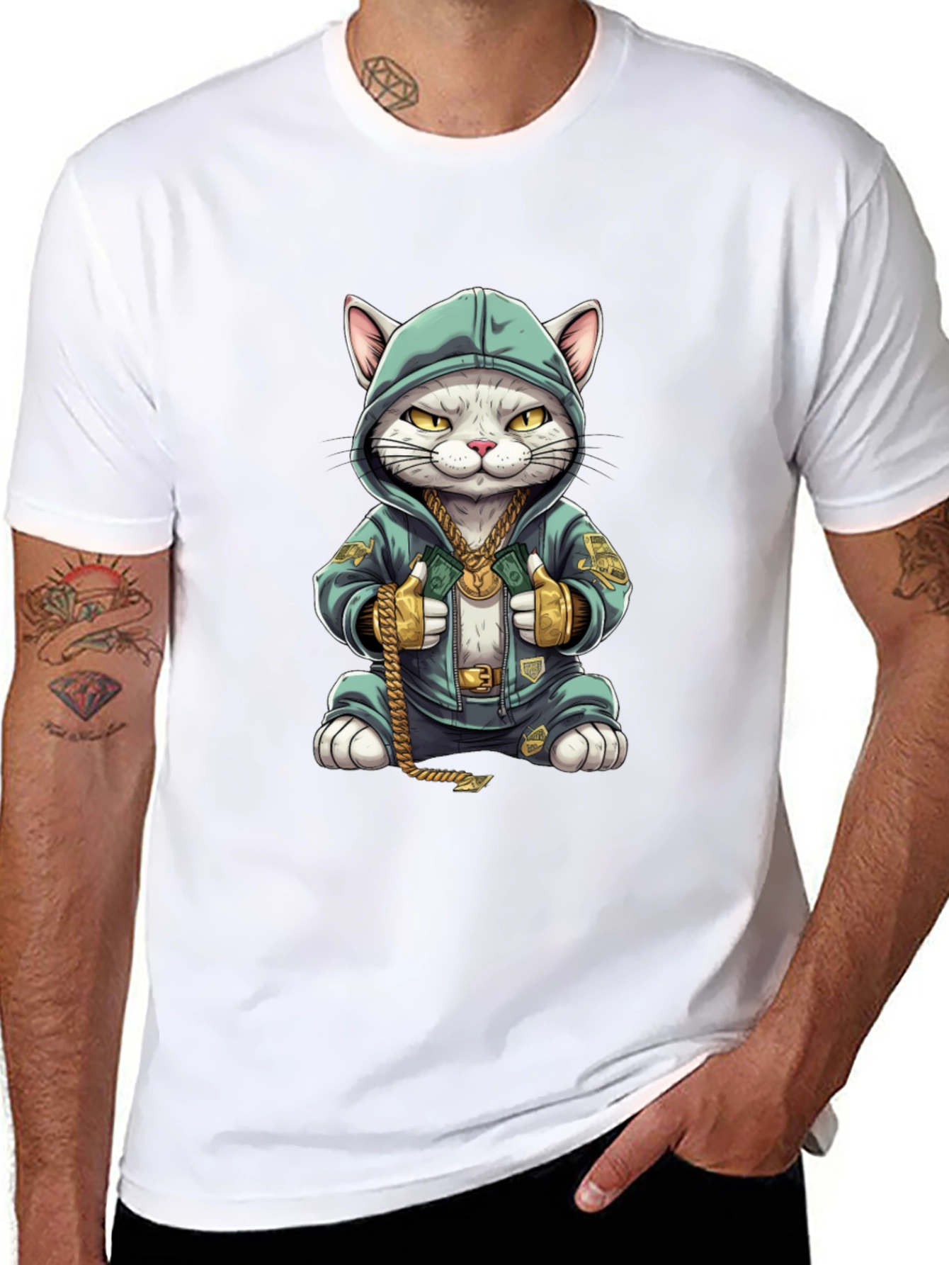 Cool Cat in Hoodie T-Shirt