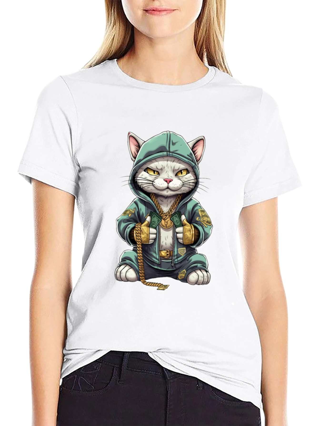 Cool Cat in Hoodie T-Shirt