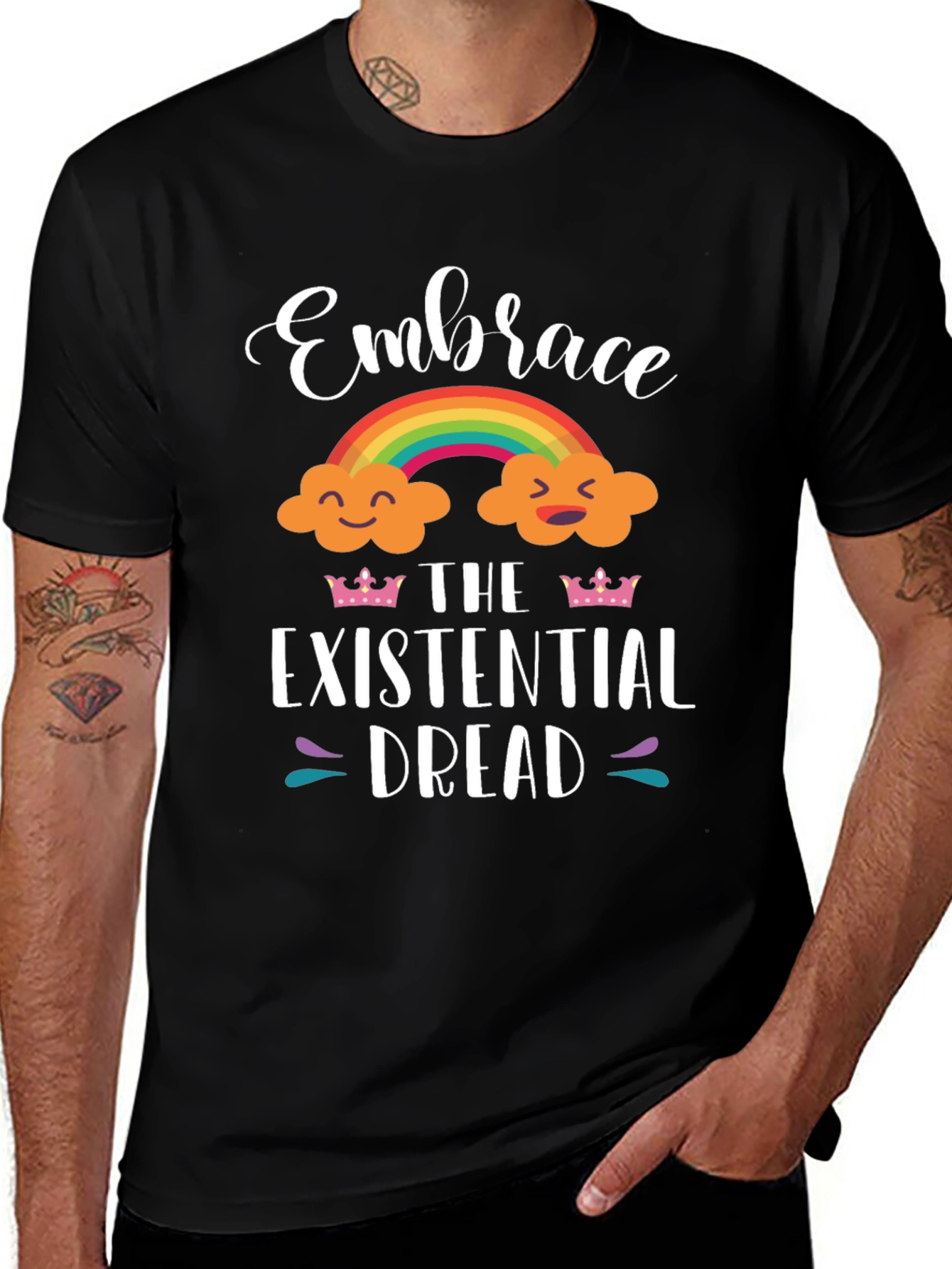 Embrace Existential Dread T-Shirt - Rainbow Cloud Design