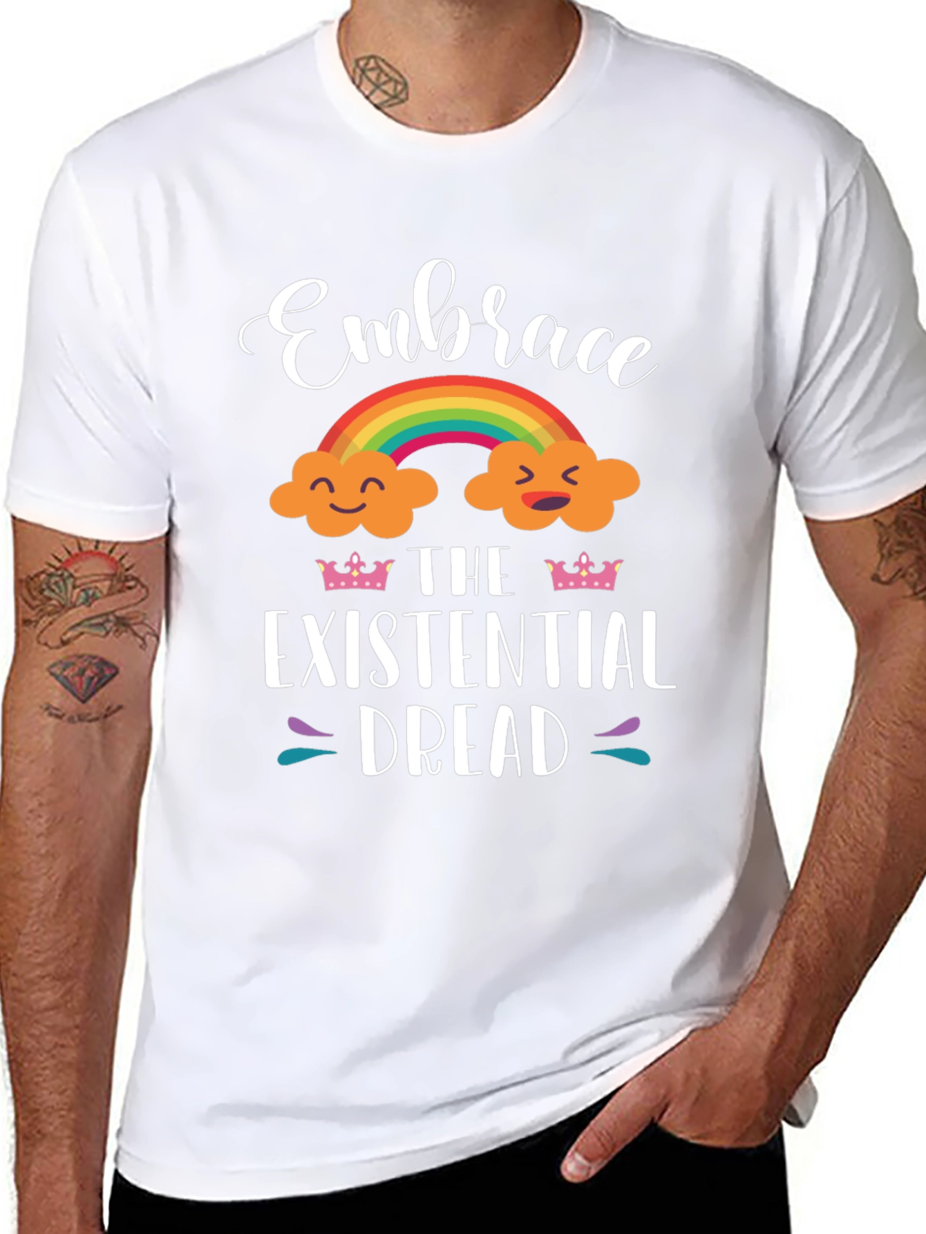 Embrace Existential Dread T-Shirt - Rainbow Cloud Design