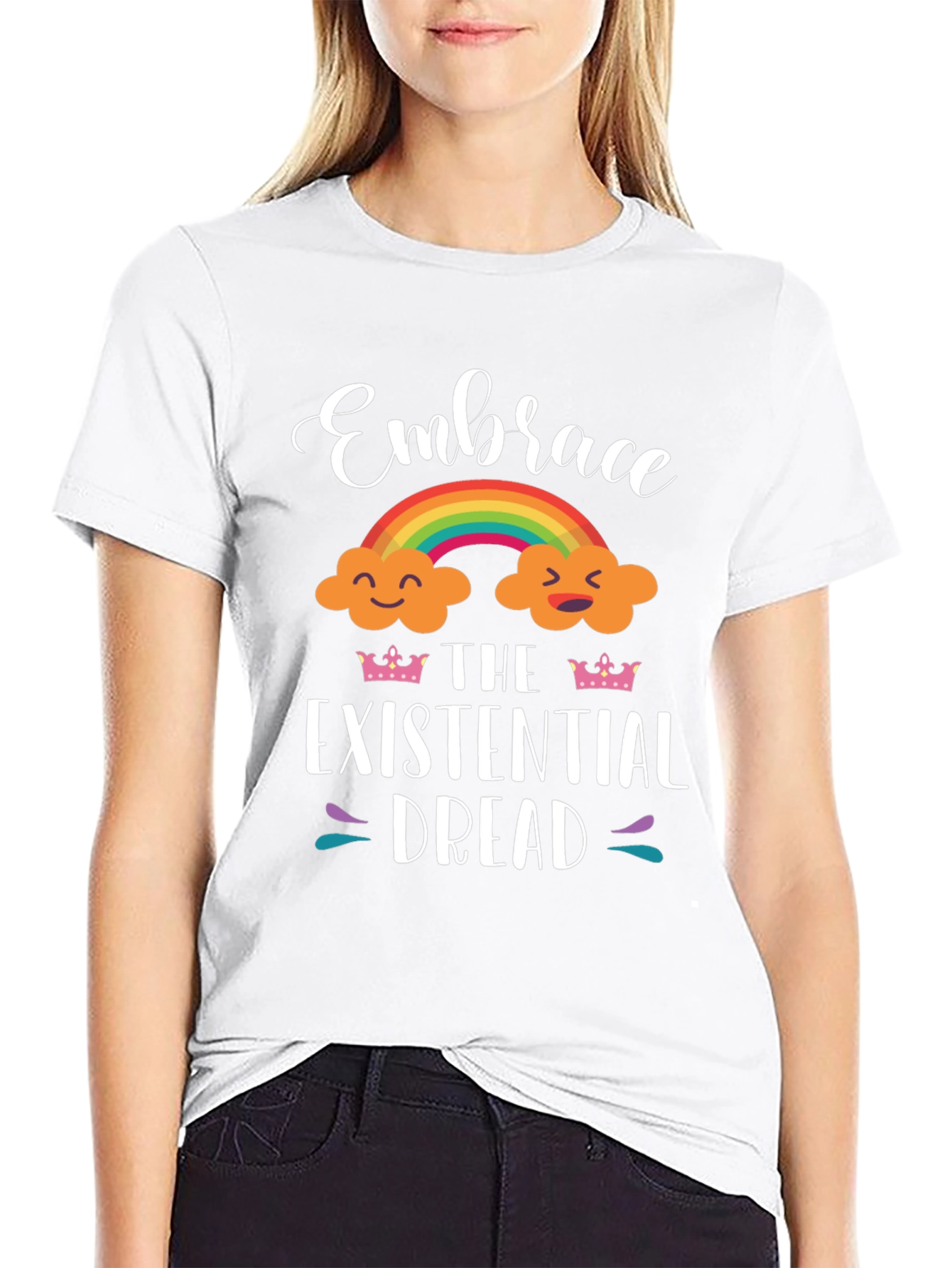Embrace Existential Dread T-Shirt - Rainbow Cloud Design