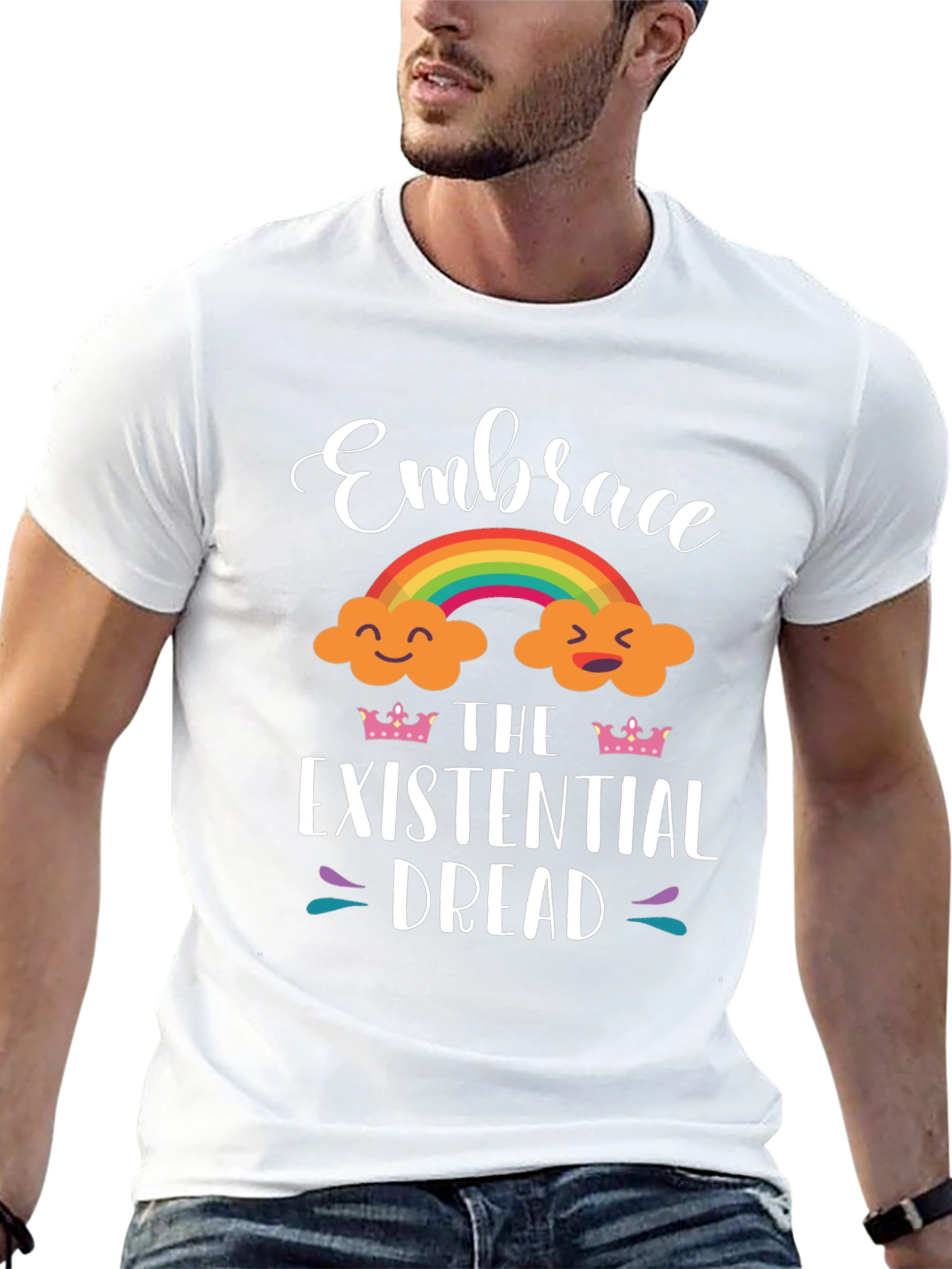 Embrace Existential Dread T-Shirt - Rainbow Cloud Design