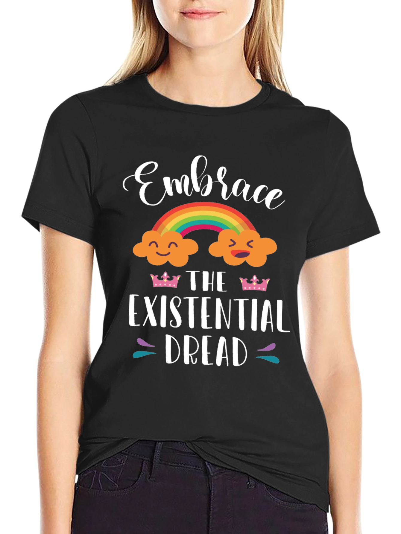Embrace Existential Dread T-Shirt - Rainbow Cloud Design