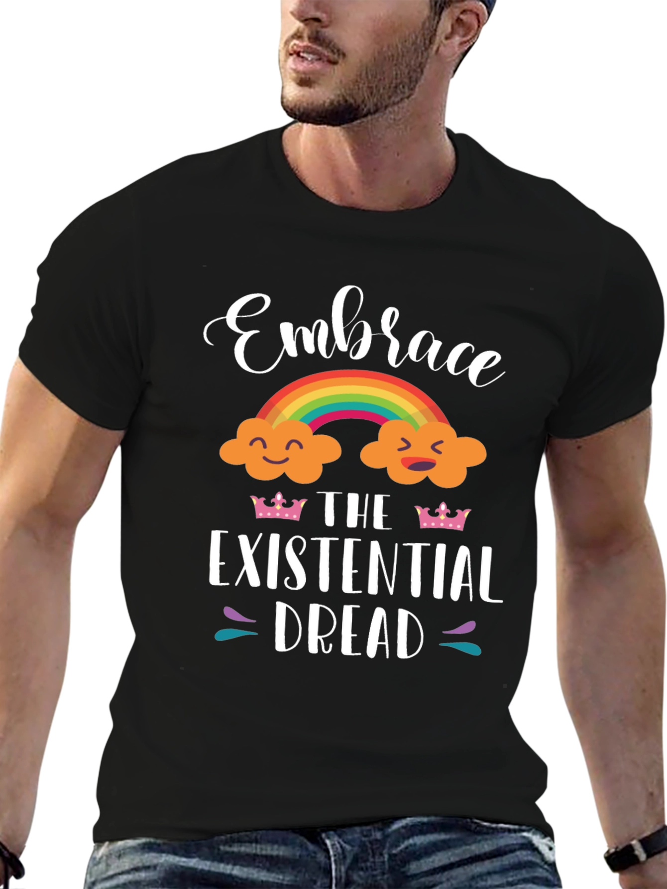 Embrace Existential Dread T-Shirt - Rainbow Cloud Design