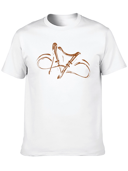 Stylish Black T-Shirt with Abstract Musical Instrument Design