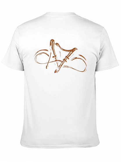 Stylish Black T-Shirt with Abstract Musical Instrument Design