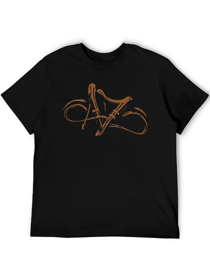Stylish Black T-Shirt with Abstract Musical Instrument Design