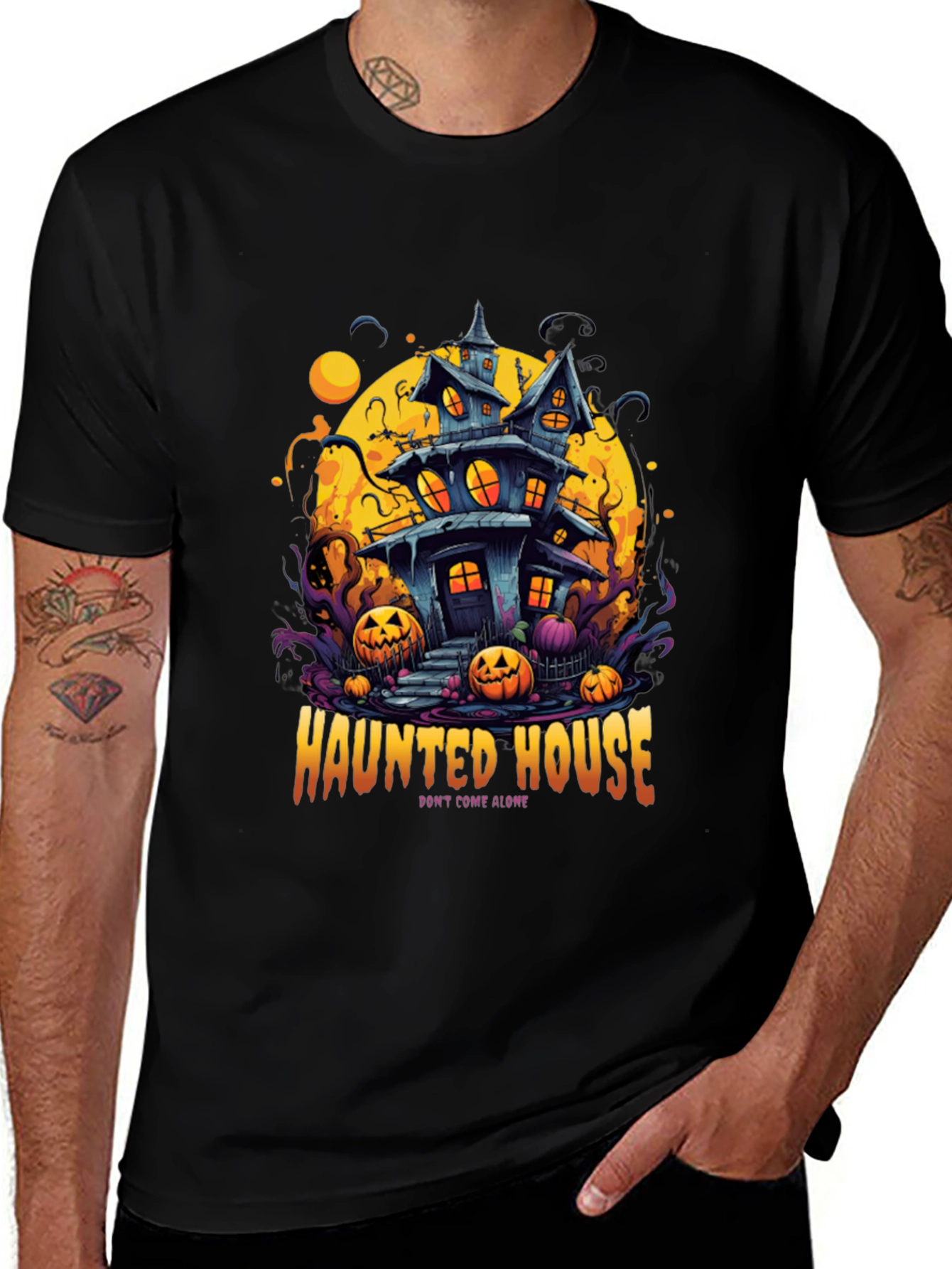 Spooky Haunted House Graphic Tee - Halloween Shirt