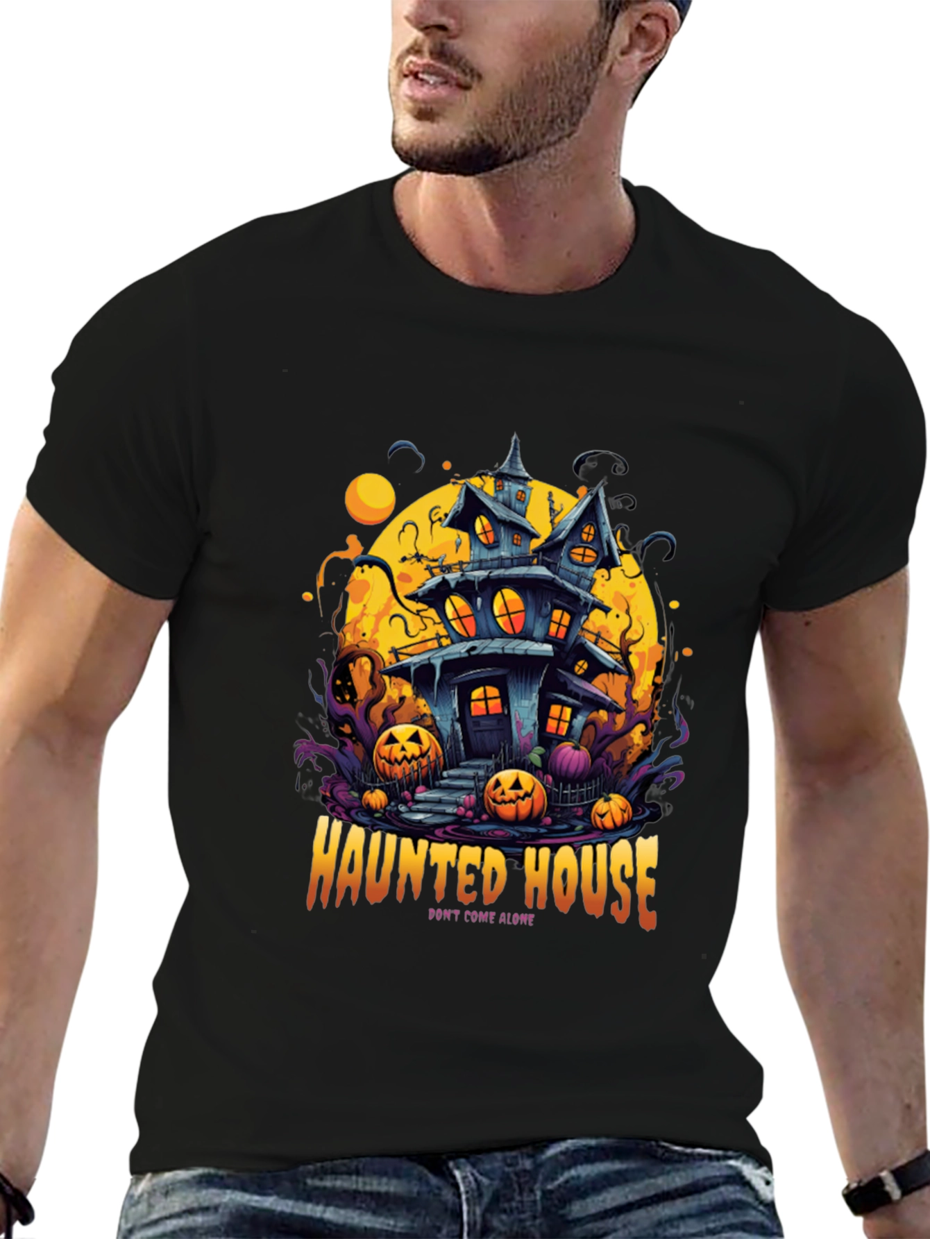Spooky Haunted House Graphic Tee - Halloween Shirt