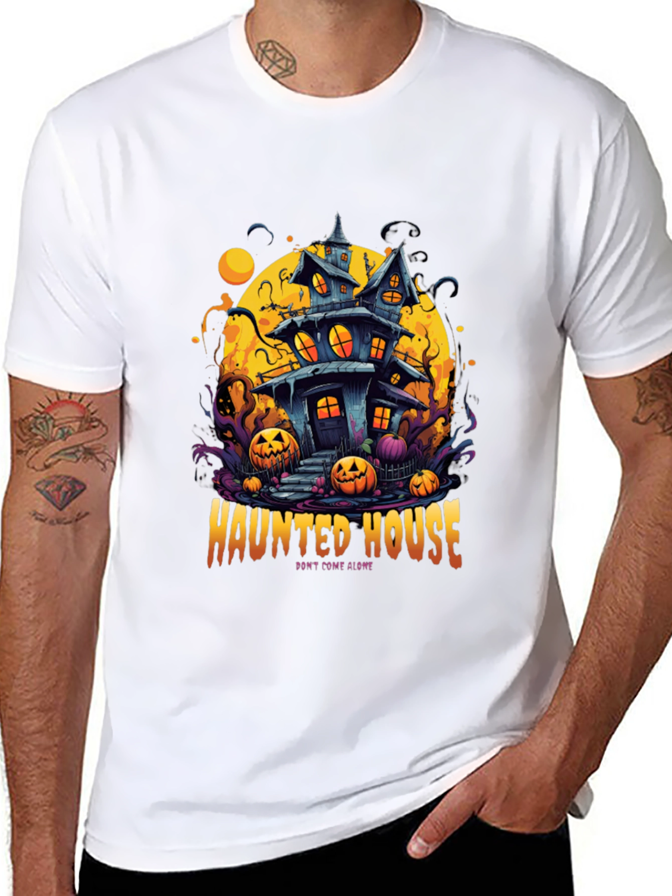 Spooky Haunted House Graphic Tee - Halloween Shirt
