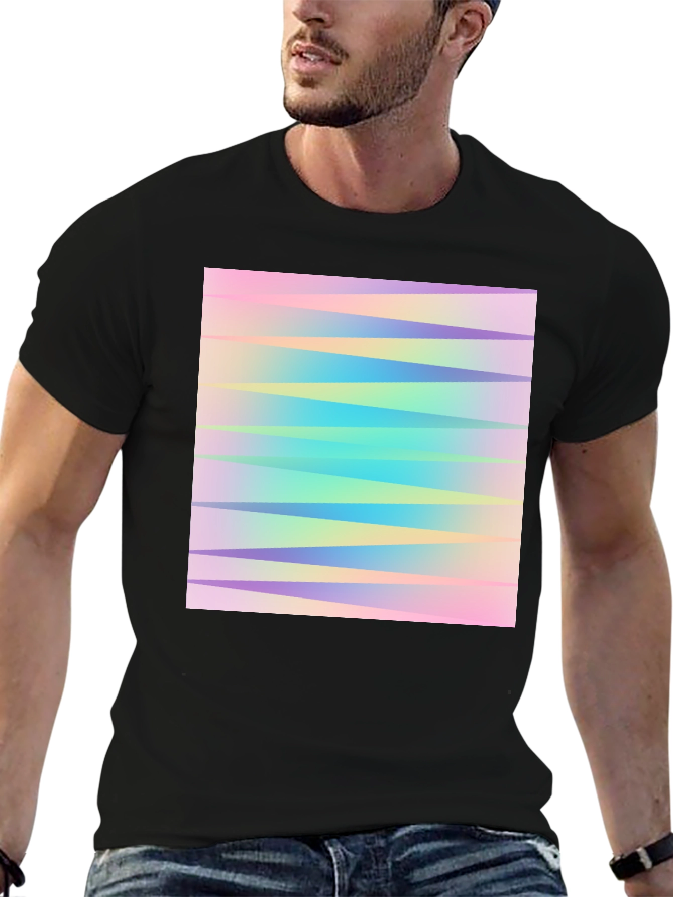 Pastel Chevron Graphic Black T-Shirt