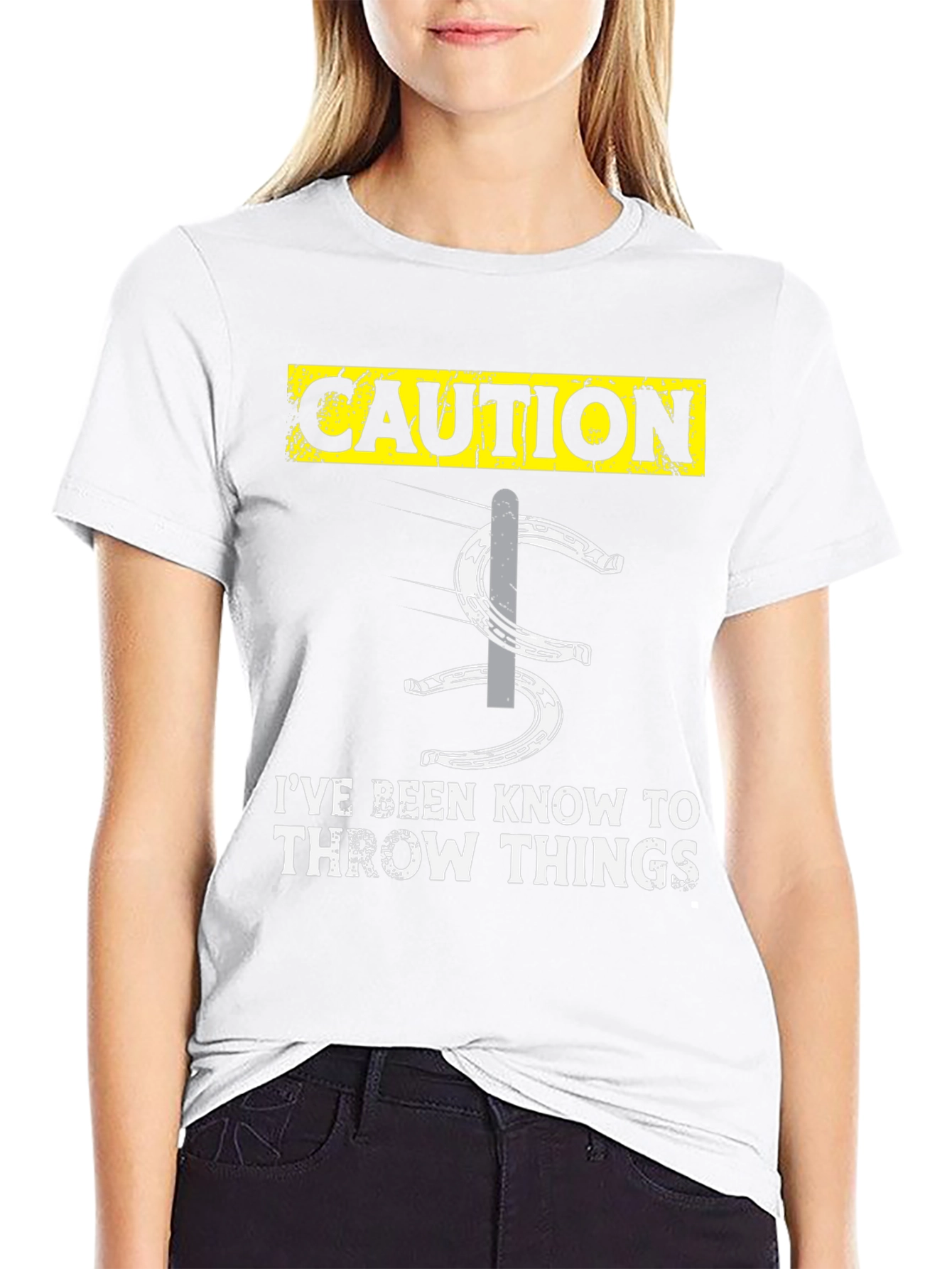 Caution Throwing Things Horseshoe T-Shirt