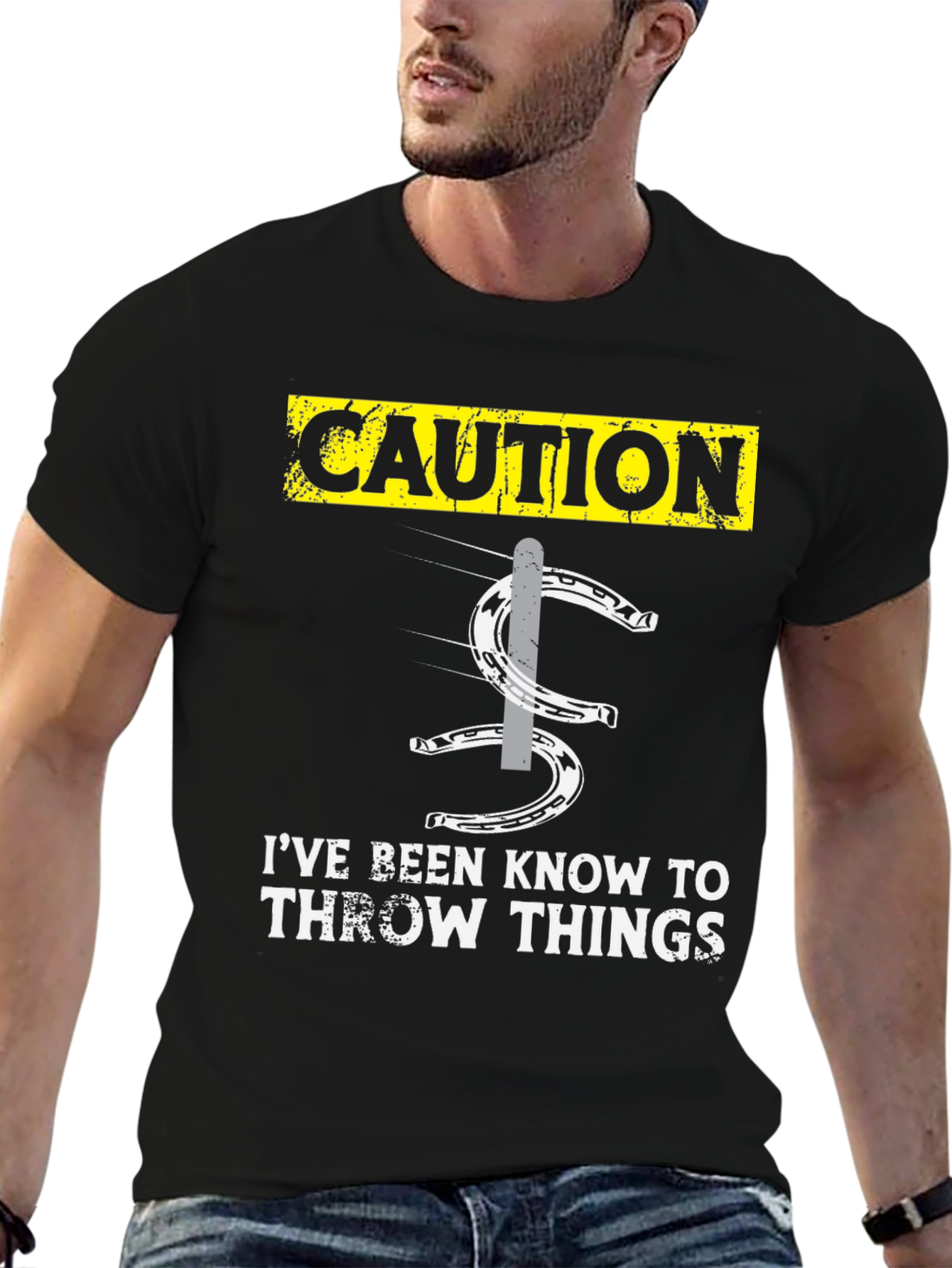 Caution Throwing Things Horseshoe T-Shirt