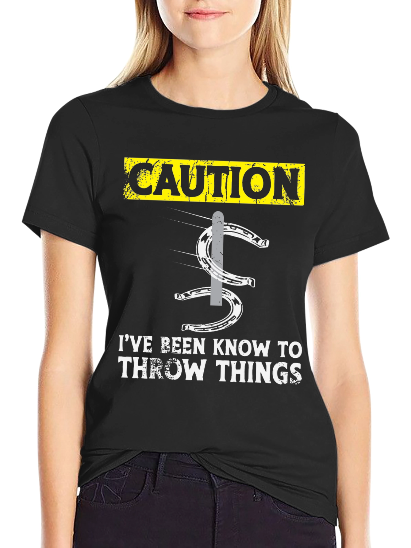 Caution Throwing Things Horseshoe T-Shirt