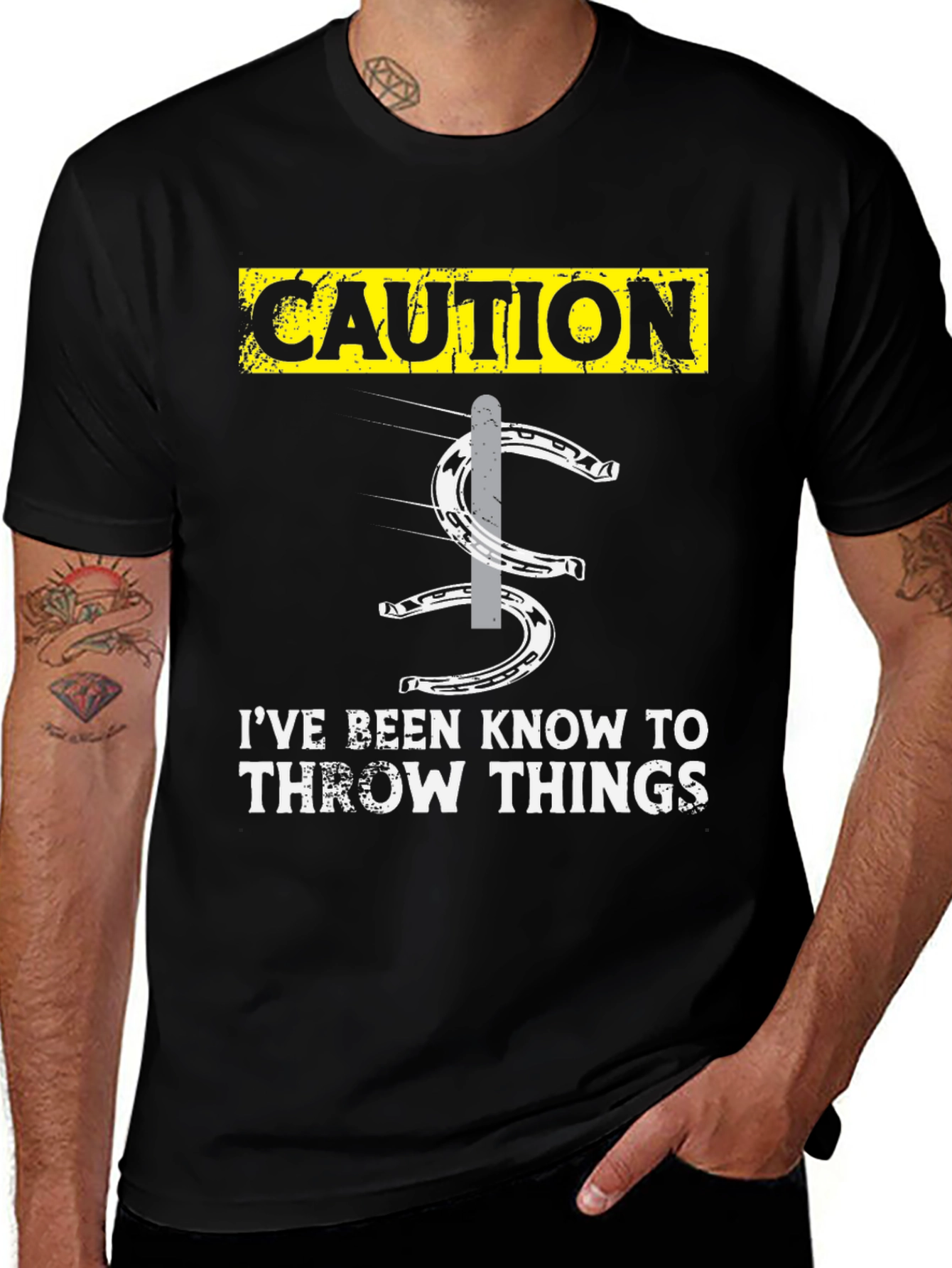 Caution Throwing Things Horseshoe T-Shirt