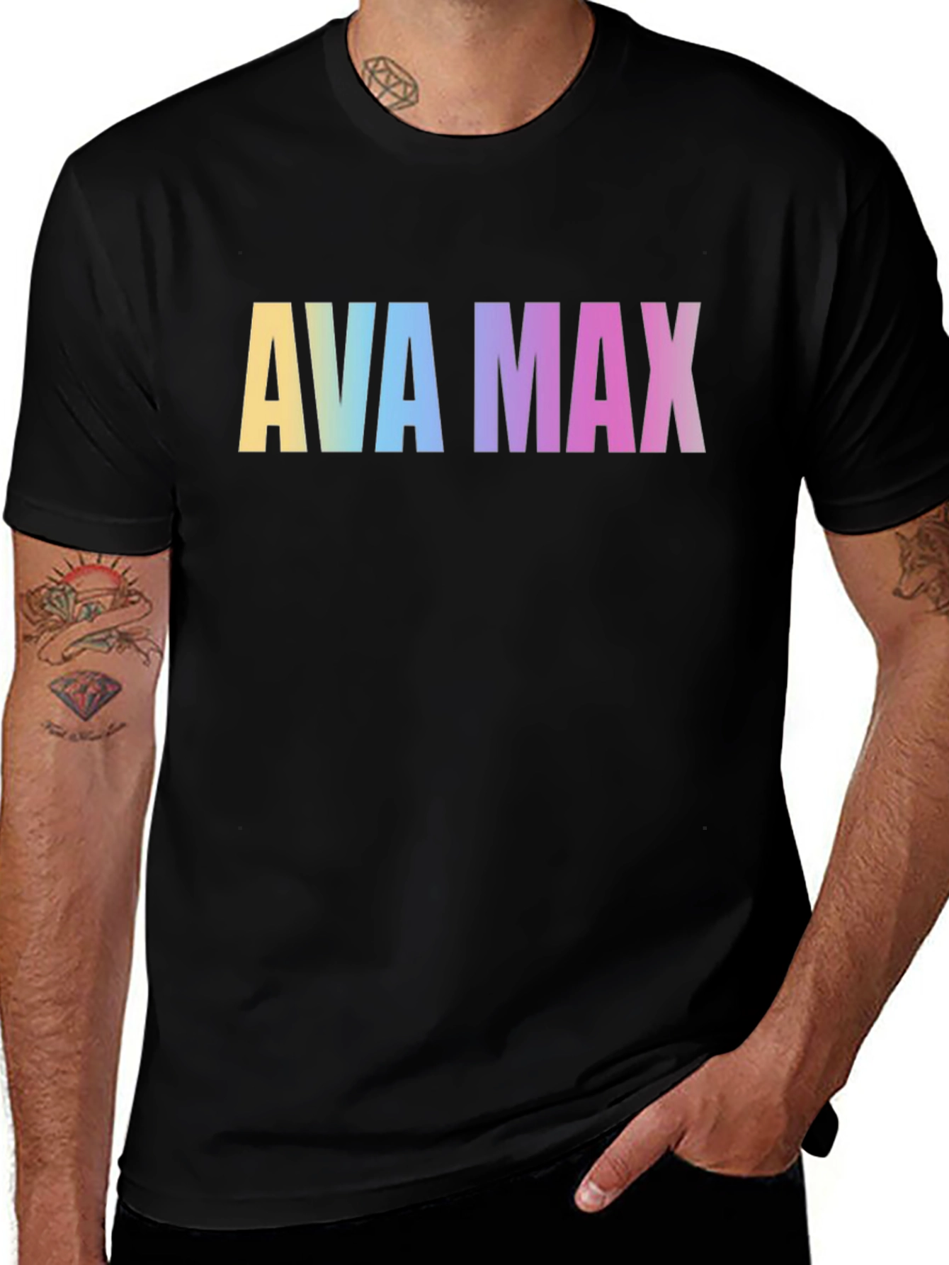 AVA MAX Rainbow Print Black T-Shirt