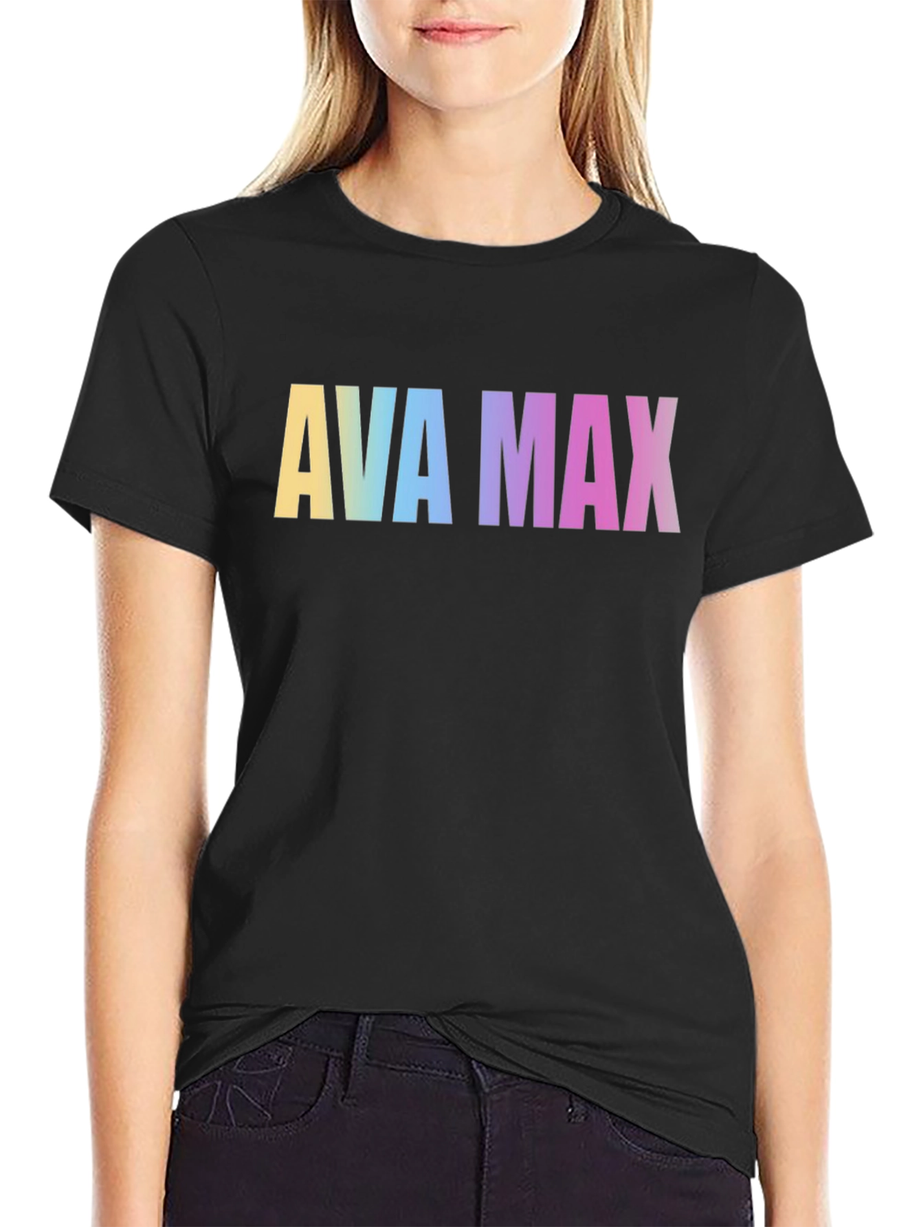 AVA MAX Rainbow Print Black T-Shirt