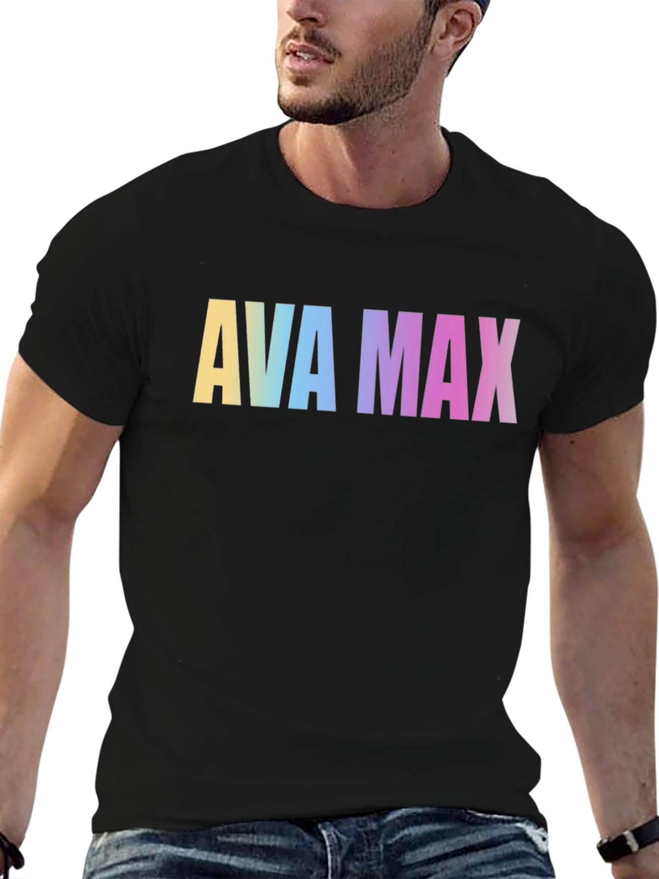 AVA MAX Rainbow Print Black T-Shirt