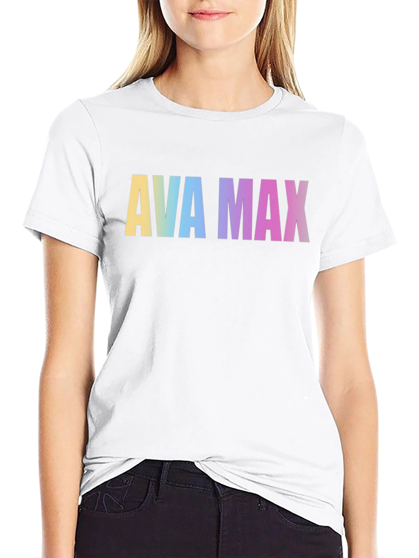 AVA MAX Rainbow Print Black T-Shirt