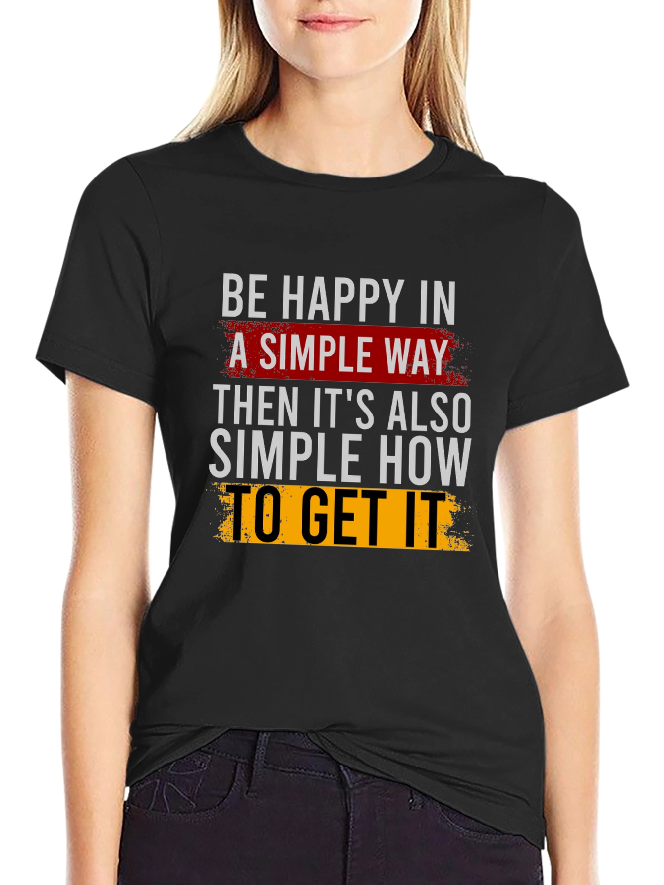 Be Happy Slogan Black Graphic Tee
