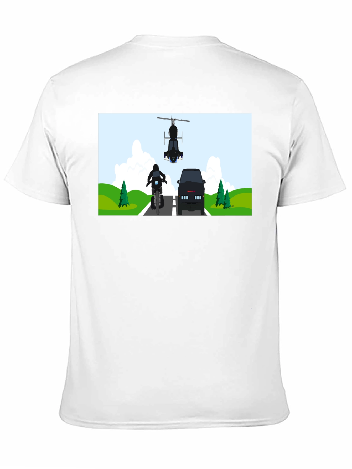 Graphic Tee: Motorcycle & Helicopter Chase