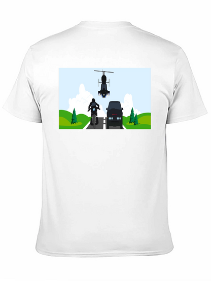 Graphic Tee: Motorcycle & Helicopter Chase