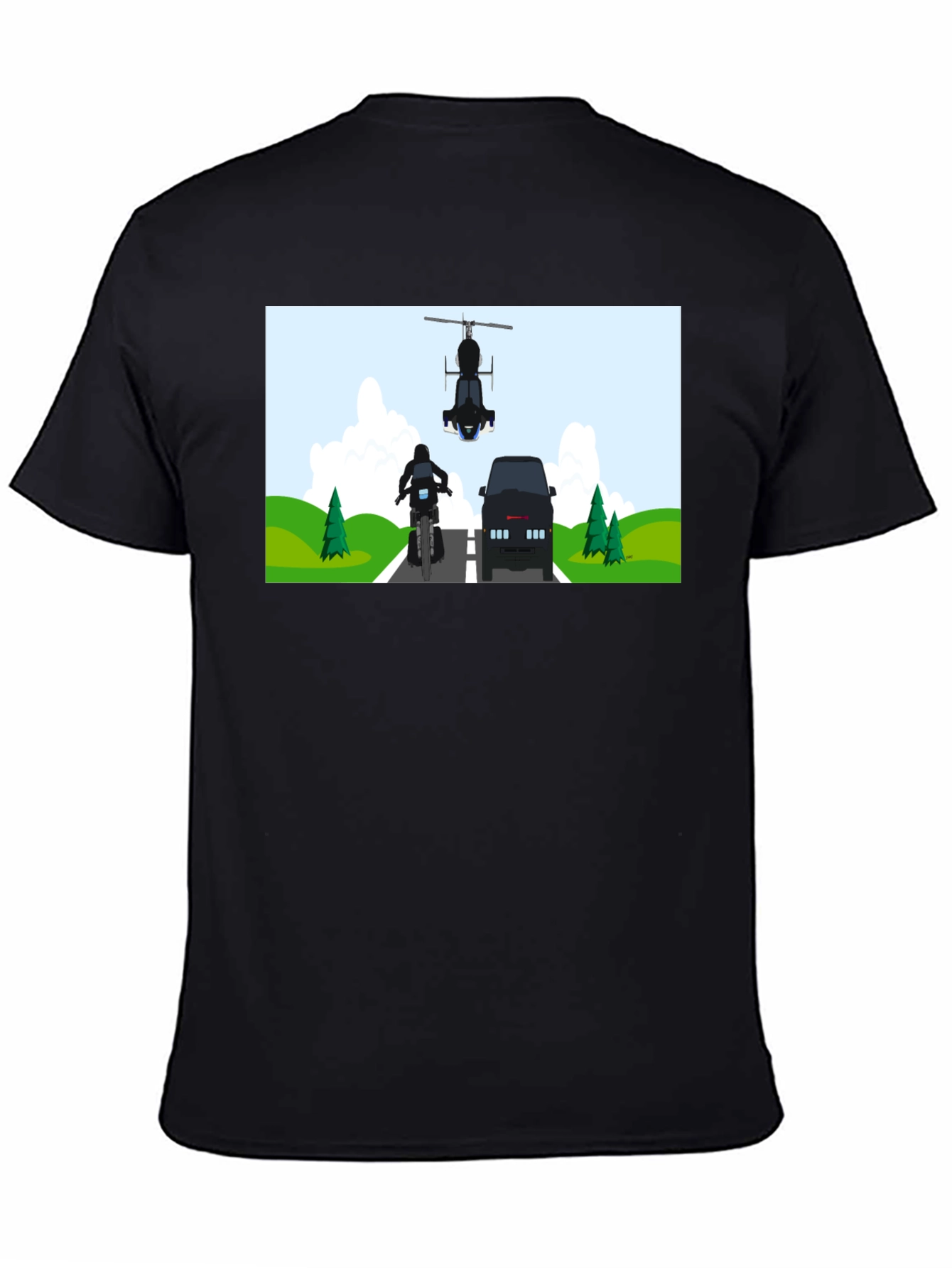 Graphic Tee: Motorcycle & Helicopter Chase