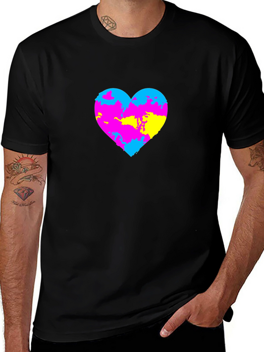 Colorful Heart Graphic Black T-Shirt