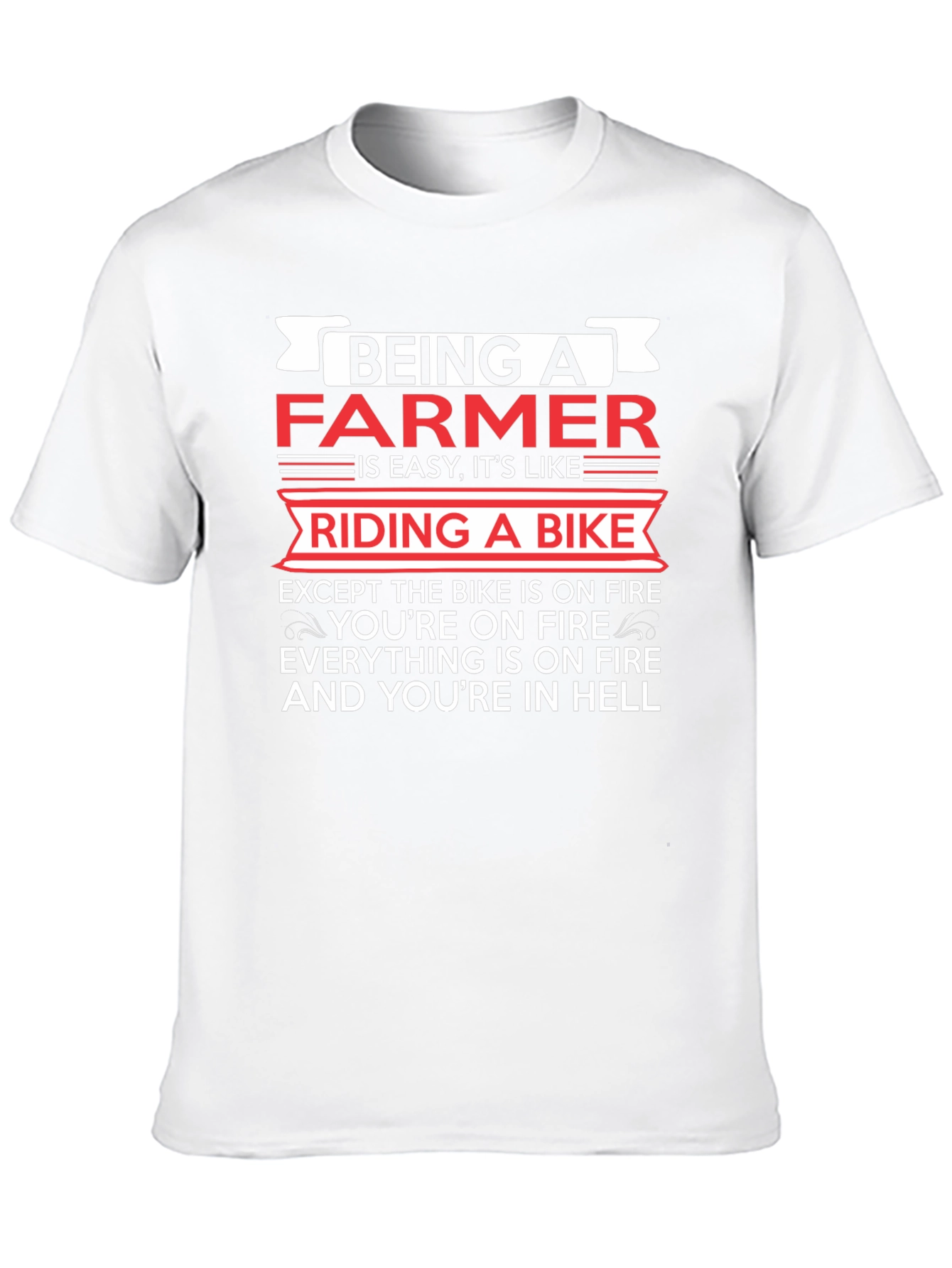 Funny Farmer T-Shirt: Riding a Bike in Hell